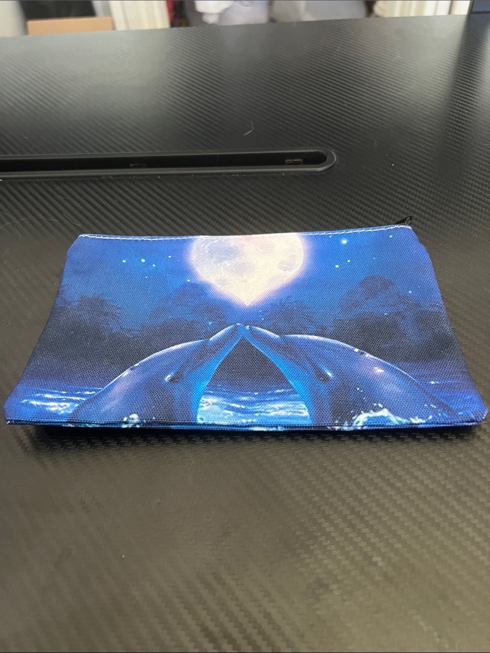 Blue Dolphin Heart Print Zipper Pouch